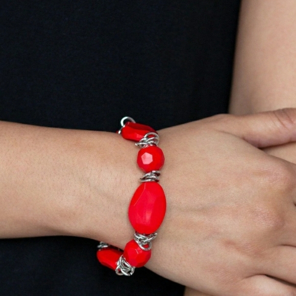 NWT Rock Star Red Bracelet Silver Tone Wire (Appearance) Accents